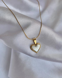 Puffy White Heart Snake Chain Necklace - Anti-Tarnish 18K Gold Plated