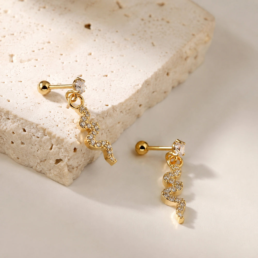 Crystal Snake Dangle Earrings - Anti Tarnish Gold Plated