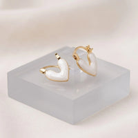 White Heart Enamel Hoop Earrings | Gold Plated Fashion Jewelry