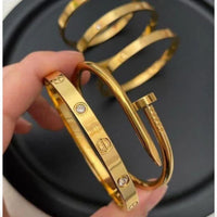 Nail & Screw Design Crystal Bangle Combo (Set of 2) - Anti-Tarnish Gold Plated