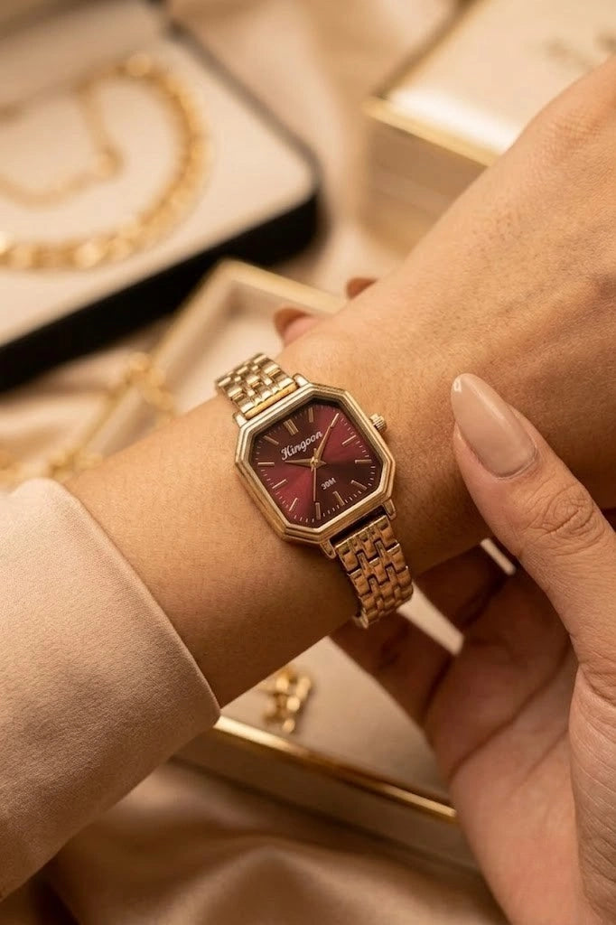 Vintage Ruby Octagon Watch | Anti-Tarnish Gold-Plated ---