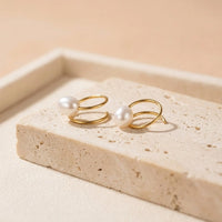 Pearl Spiral Double Hoop Earrings | Anti-Tarnish Gold Plated Korean Style