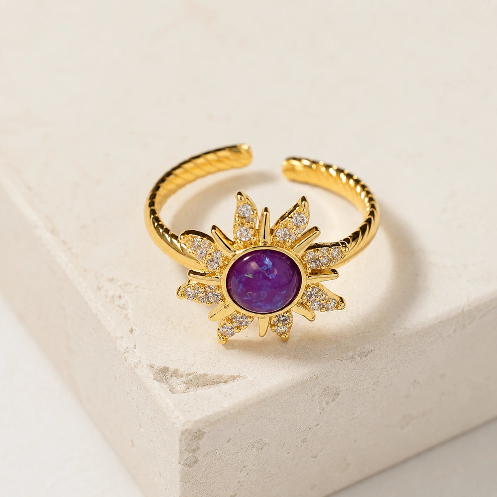 Purple Sunburst Anti-Tarnish Gold Plated Adjustable Ring