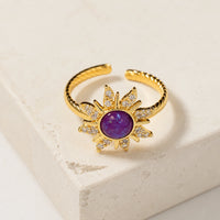 Purple Sunburst Anti-Tarnish Gold Plated Adjustable Ring