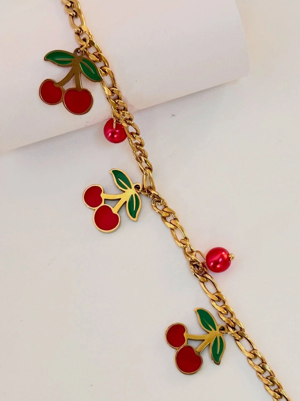 Korean Cherry Charm Bracelet | Anti-Tarnish Gold Plated