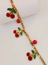 Korean Cherry Charm Bracelet | Anti-Tarnish Gold Plated