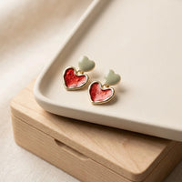 Red Glitter Double Heart Drop Earrings | Gold-Plated Coquette Jewelry