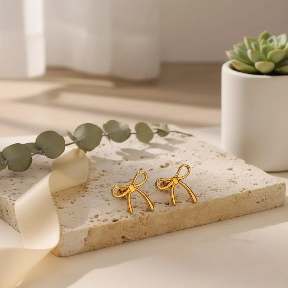 Bow Stud Earrings – Anti-Tarnish Ribbon Design (Korean Style)