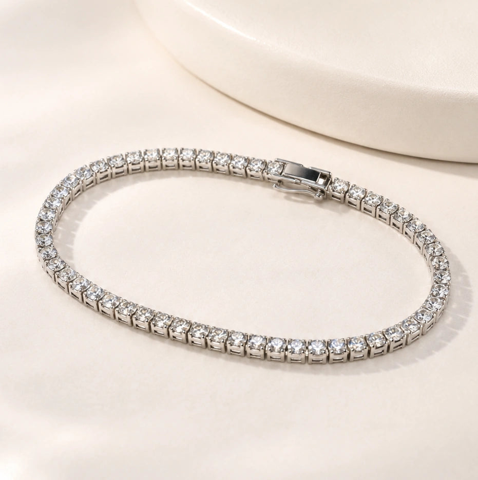 Silver Nail & Tennis Bracelet Stack Combo - 3 Piece Anti-Tarnish Set
