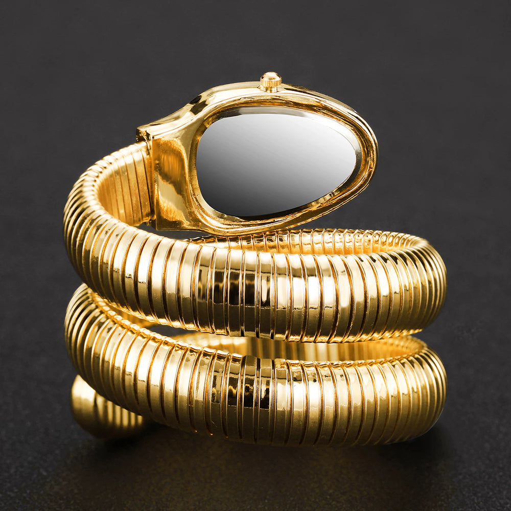 Luxury Anti-Tarnish Gold Plated Serpentine Wrap Watch | Green Dial & Crystal Bezel