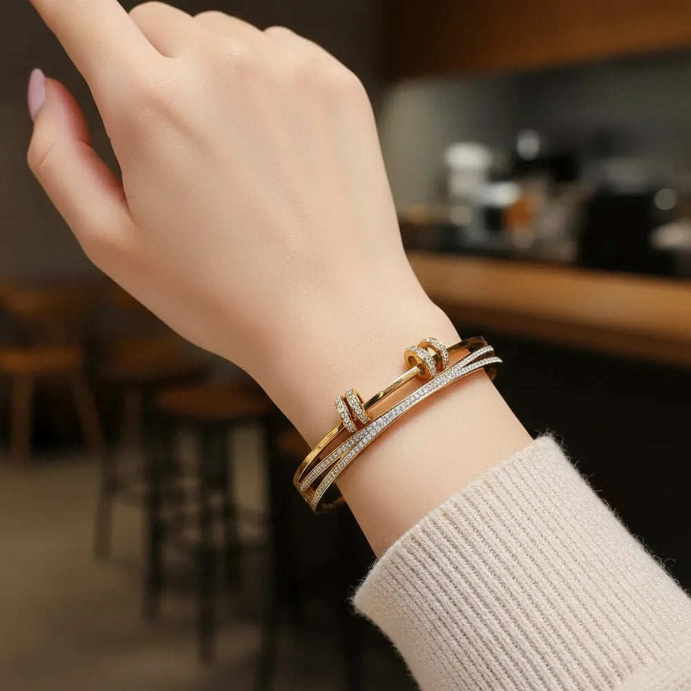 Korean Double Row Roller Bangle - Anti-Tarnish Gold Plated Bracelet