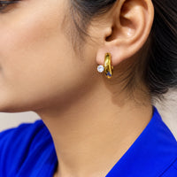 Chunky Solitaire Hoop Earrings - Anti Tarnish Gold Plated