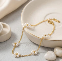 Pearl Flower Gold Plated Bracelet | Anti-Tarnish Dainty Floral Chain