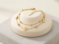 Double Layer Clover Charm Anti-Tarnish Gold Plated Bracelet