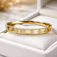 Anti-Tarnish Gold Plated Clover Bangle Bracelet - Korean Style Waterproof Jewellery