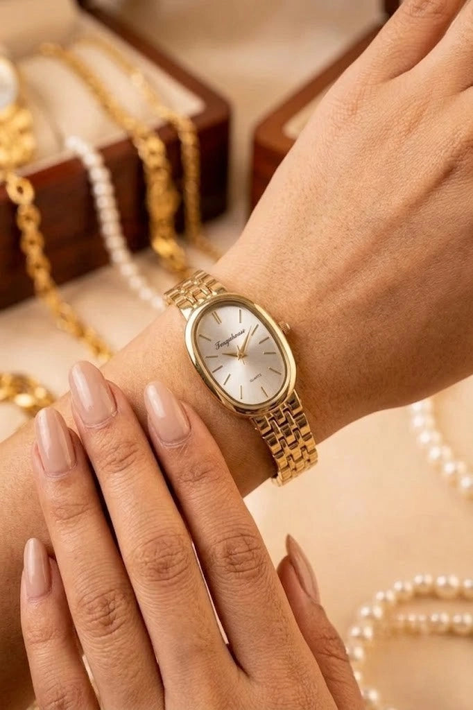 Vintage Aesthetic Oval Dial Watch – Anti-Tarnish Gold Plated