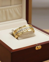 Leaf Cut-Out Wide Cuff Bracelet - Anti-Tarnish Gold Plated Statement Bangle