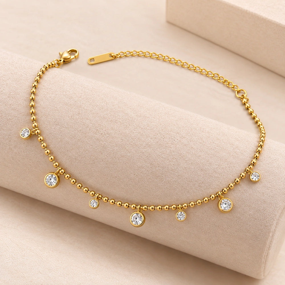 Zircon Beaded Charm Bracelet | Anti-Tarnish Gold-Plated