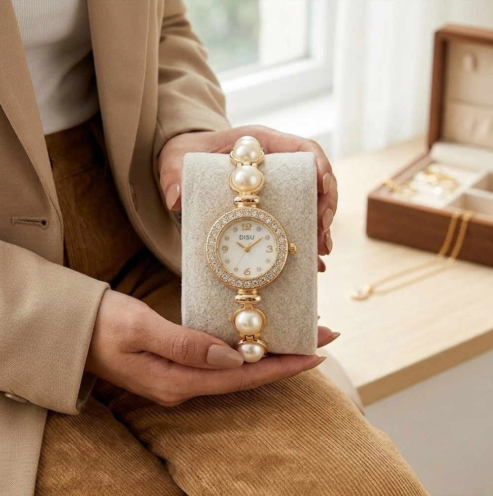 Vintage Pearl Bracelet Watch for Women | Anti-Tarnish Gold Plated Timepiece