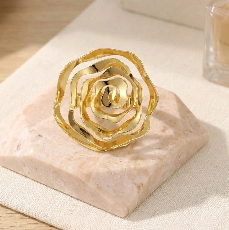 Statement Rose Floral Ring - Anti Tarnish Finish