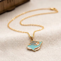 Blue Whale Enamel Pendant Necklace - Anti-Tarnish Fashion Jewelry