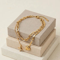 Butterfly Charm Beaded Bracelet - Anti-Tarnish Gold Plated