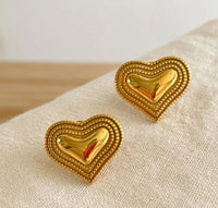Chunky Gold Heart Stud Earrings | Vintage Statement Fashion Jewelry