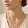 Layered Baguette & Solitaire Paperclip Necklace - Anti Tarnish