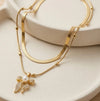 Layered Bow & Pearl Pendant Necklace - Anti Tarnish