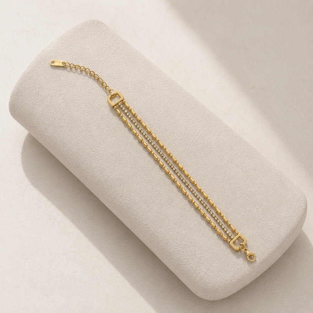 Layered Crystal & Beaded Gold Plated Bracelet | Anti-Tarnish Everyday Wear