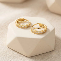 Layered Double Hoop Zirconia Earrings - Anti Tarnish Gold Plated