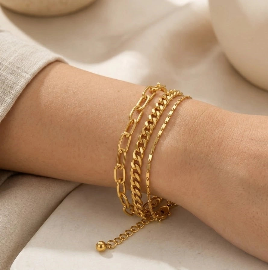Triple Layered Mixed Link Anti-Tarnish Bracelet for Women