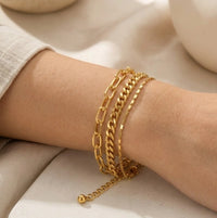 Triple Layered Mixed Link Anti-Tarnish Bracelet for Women