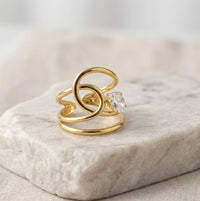 Swirl Design Anti-Tarnish Gold Plated Ring with CZ Stone