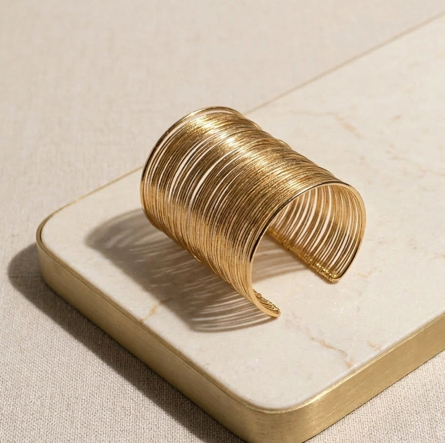Wide Multi-Wire Gold Cuff Bracelet | High-Quality Statement Bangle