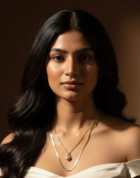 Gold Plated Heart Pendant Double Layered Snake Chain Necklace - Anti-Tarnish Korean Jewellery