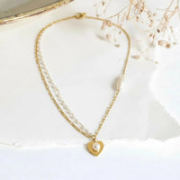 Layered Pearl Heart Anti-Tarnish Gold Plated Necklace - Korean Style