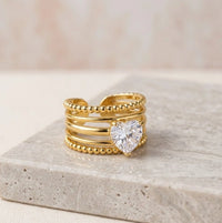 Layered Heart Shape CZ Ring | Anti-Tarnish Gold Plated
