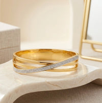 Crossover Crystal Studded Bracelet - Anti-Tarnish Gold-Plated