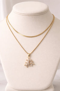 Double Layer Crystal Flower Necklace - Anti-Tarnish Gold Plated Snake Chain with Floral Pendant