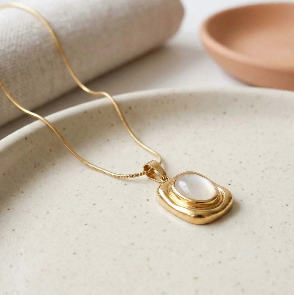 Minimalist White Stone Pendant Necklace | Anti-Tarnish Gold Plated