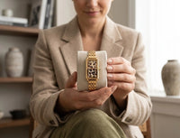 Leopard Print Dial Rectangular Analog Wristwatch - Anti-Tarnish Gold Plated