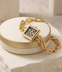 Leopard Print Square Dial Chain Watch - Anti-Tarnish Gold Plated