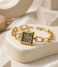 Leopard Print Square Dial Chain Watch - Anti-Tarnish Gold Plated
