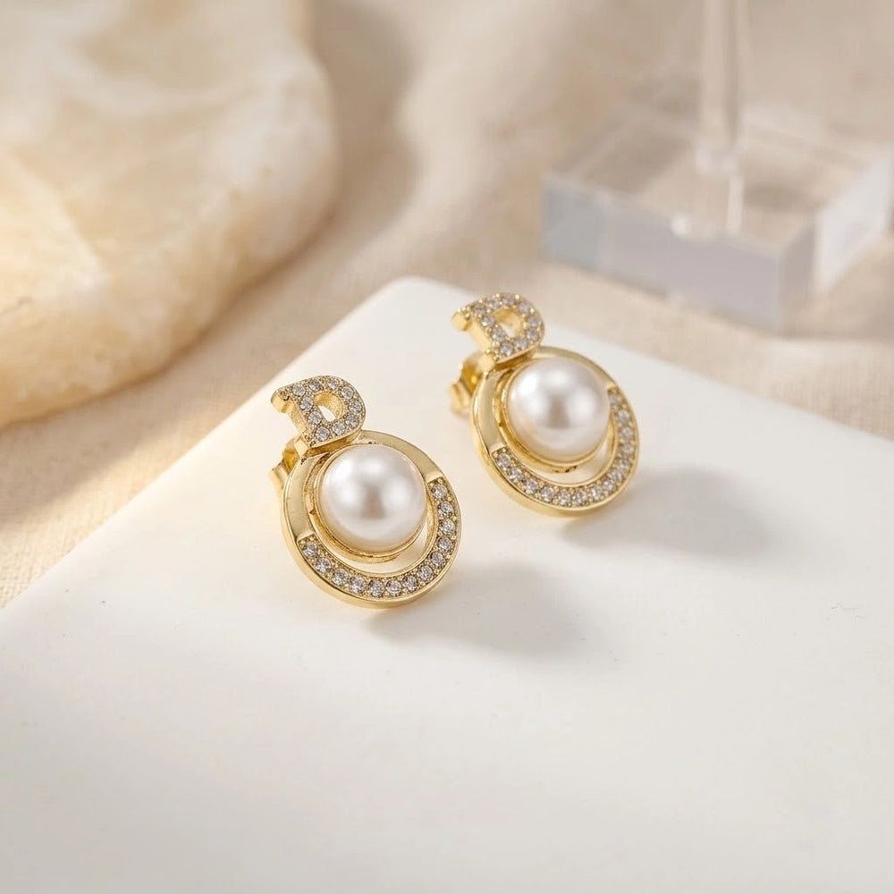 Letter D Pearl Stud Earrings - Premium Korean Aesthetic Gold Fashion Jewelry