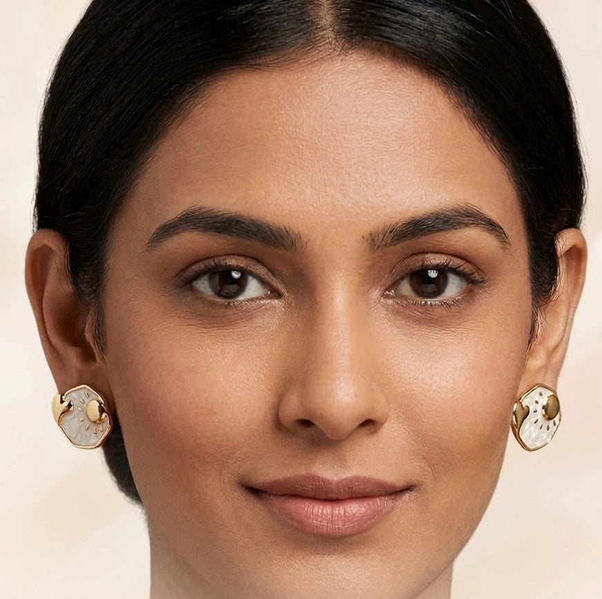 Sun & Heart Anti-Tarnish Gold Plated Stud Earrings