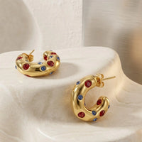 Vibrant Multi-Color Stone Studded Anti-Tarnish Hoop Earrings