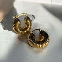 Chunky Ribbed Croissant Hoop Earrings - Anti-Tarnish Gold Plated