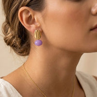 Abstract Gold & Purple Drop Earrings - Korean Style Fashion Jewelry