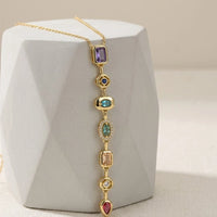 Multi-Stone Linear Drop Necklace | Anti-Tarnish Gold Plated | Moncheri Jewels